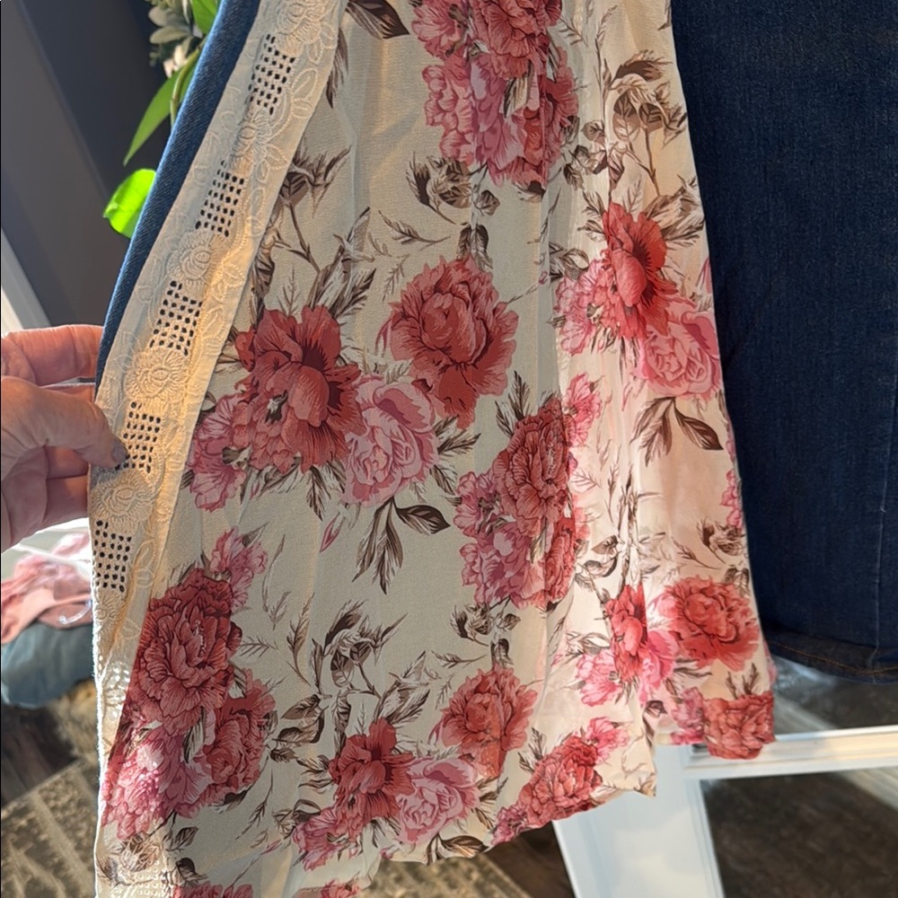 Cream and Blue Boot Cut Flare Pants with Unique Design - Picture 2 of 5